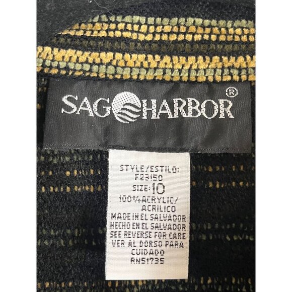 Sag Harbor Striped Jacket 10 Black Western Boho Artsy Textured Workwear Hippie - Picture 2 of 14